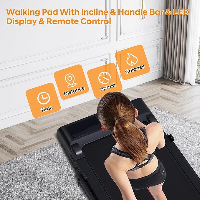 Walking Pad with Incline and Handle Bar, 0.6-6.2 MPH Compact Portable Walking Pads Treadmill with