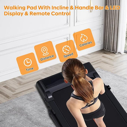 Walking Pad with Incline and Handle Bar, 0.6-6.2 MPH Compact Portable Walking Pads Treadmill with