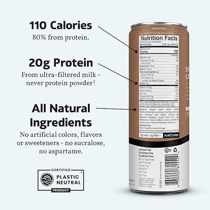 Slate Milk - High Protein Iced Coffee - Mocha Latte - 175mg Caffeine, Lactose Free Energy - 20g