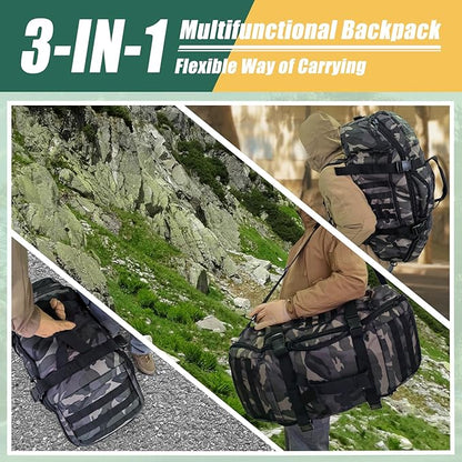 65L Large Travel Duffle Bag Military Tactical Backpack, Army Assault Pack Bug Out Bag Rucksack for