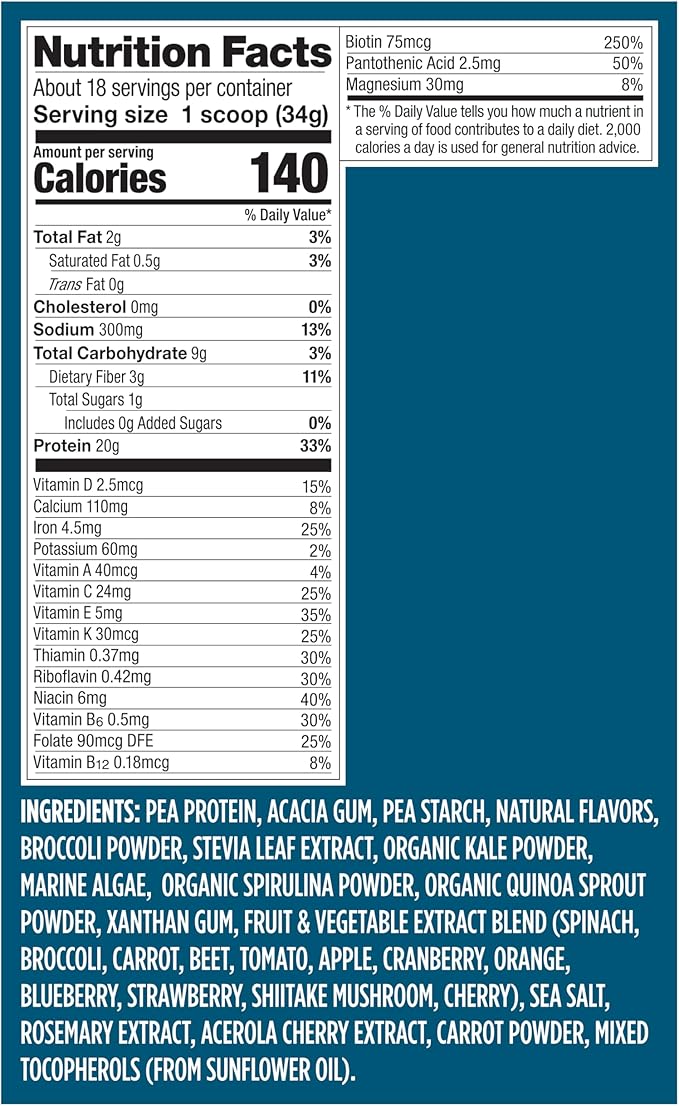 Vega Protein + Nutrition - 20g Plant-Based Pea Protein, Vanilla, 18 Servings, Vegan Keto Superfood