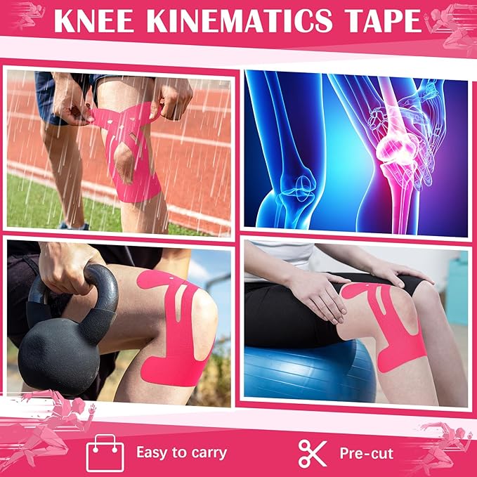 50 Pcs Precut Kinesiology Tape for Knees Pain Relief Elastic Waterproof Athletic Knee Tape for