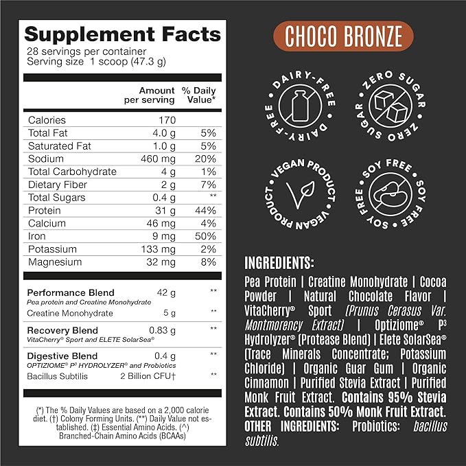 Falcon Performance Vegan Protein Powder, 31g Protein, 5g Creatine, 5g BCAA, Probiotics