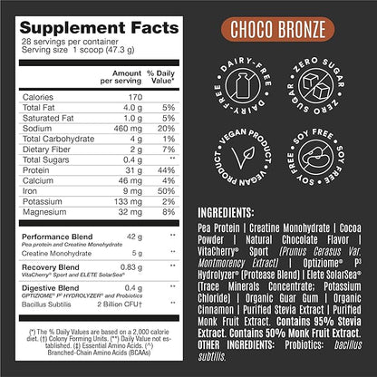 Falcon Performance Vegan Protein Powder, 31g Protein, 5g Creatine, 5g BCAA, Probiotics