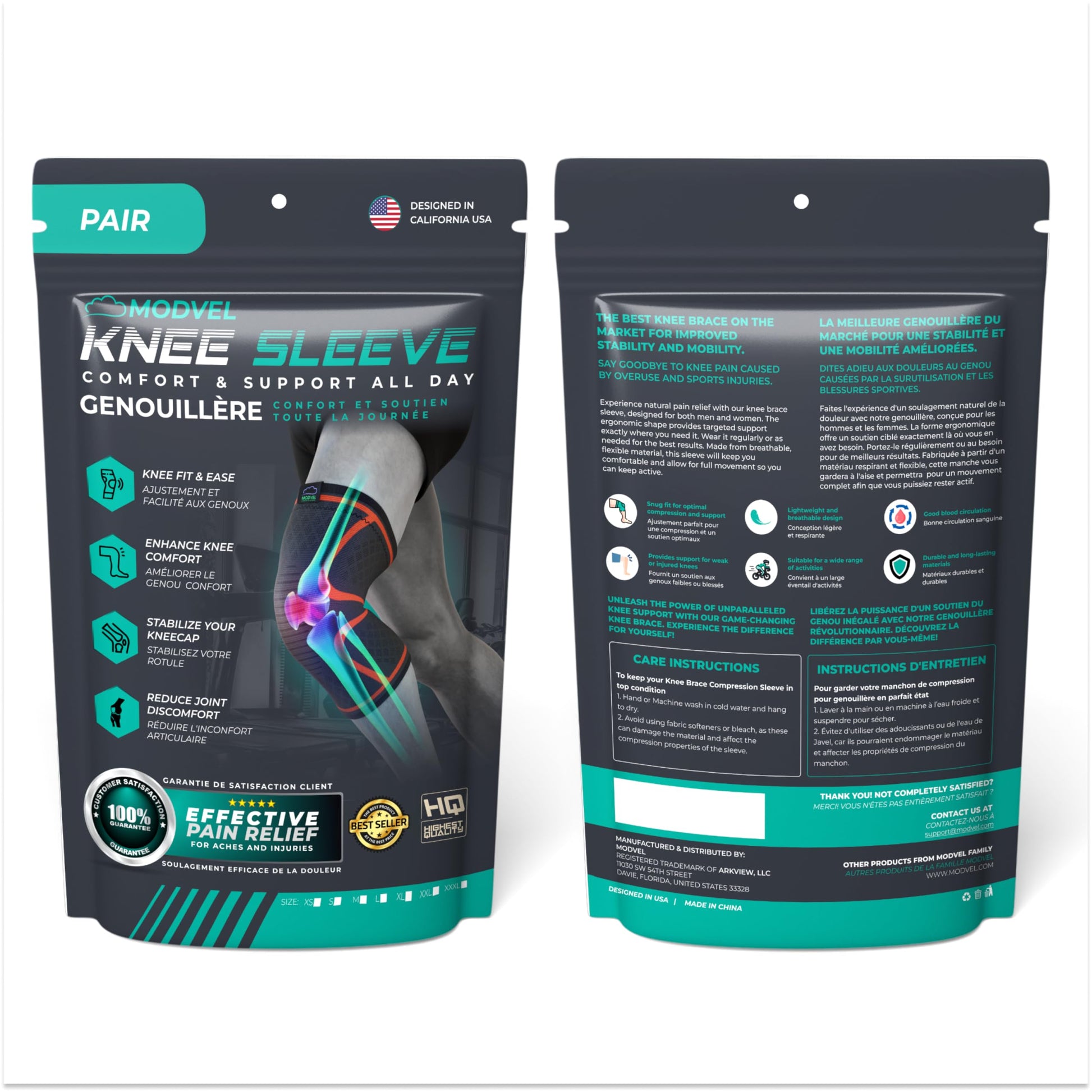 Modvel Compression Knee Brace for Women & Men - 2 Pack Knee Brace for Women Running Knee Pain, Knee
