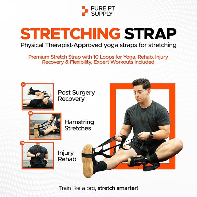 Pure PT Stretching Strap – Physical Therapist-Approved yoga straps for stretching | Premium Stretch