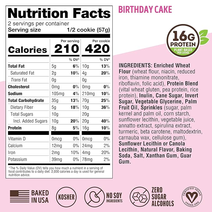Lenny & Larry's The Complete Cookie, Birthday Cake, Soft Baked, 16g Plant Protein, Vegan, Non-GMO
