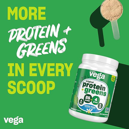 Vega Protein and Greens Protein Powder, Vanilla - 20g Plant Based Protein Plus Veggies, Vegan, Non