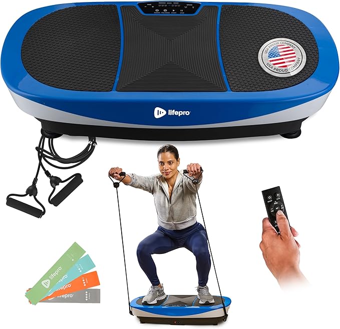 Lifepro Rumblex Max 4D Black Vibration Plate Exercise Machine with Loop Resistance Bands for Home