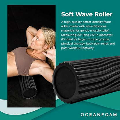 Oceanfoam Soft Tidal Roller (Black) - Low Density Foam Roller for Physical Therapy, Back Pain