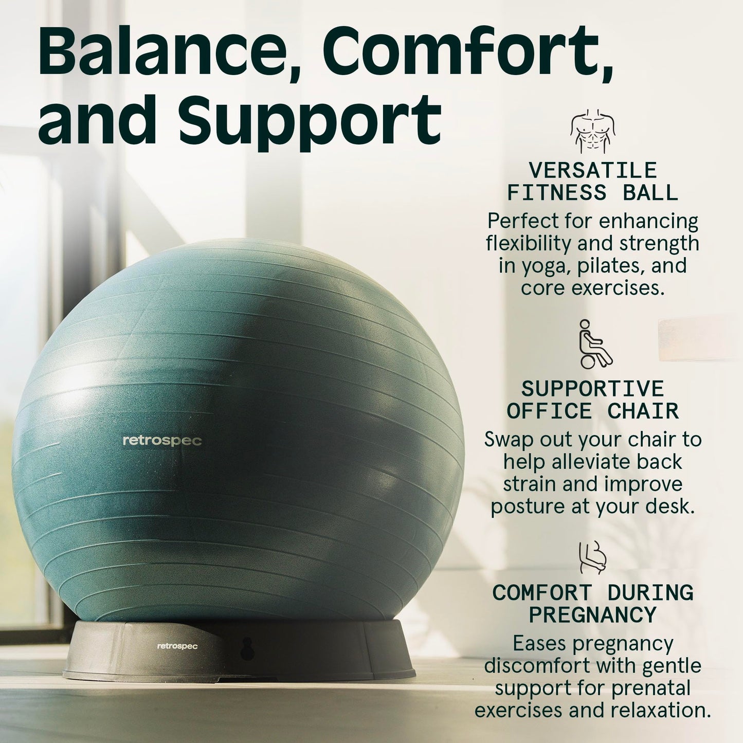 Retrospec Luna Exercise Ball, Yoga Ball, Fitness, Birth, Home Gym, Pilates