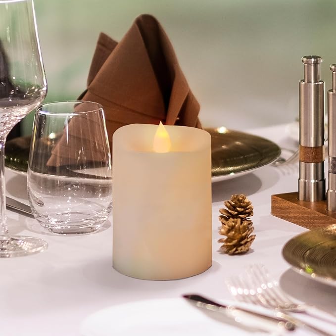 3x4 Flickering Flameless Candles Set of 1,4 inch Real Wax LED 600 Hours Battery Candles with Timer