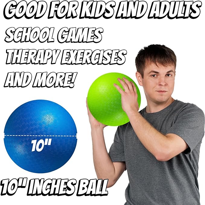 10 Inch Kickball Playground Balls - (Pack of 6) Inflatable Rubber Indoor Outdoor Bouncy Balls for