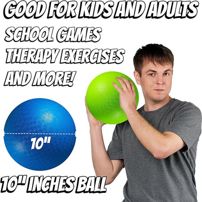 10 Inch Kickball Playground Balls - (Pack of 6) Inflatable Rubber Indoor Outdoor Bouncy Balls for