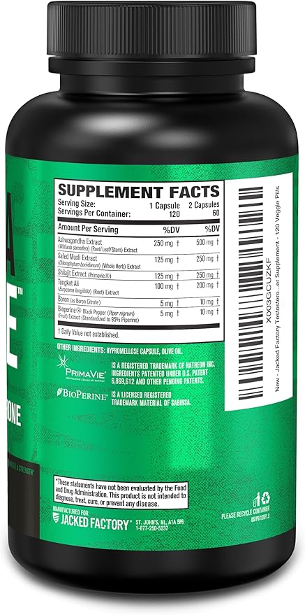 Jacked Factory Testosterone Booster for Men PRIMASURGE - w/Tongkat Ali, PrimaVie, Ashwagandha
