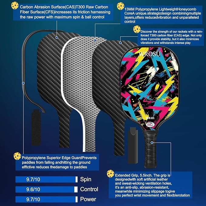 Carbon Fiber Pickleball Paddles Set of 4 or 2 Rackets,USAPA Approved Carbon Fiber Surface Pickle
