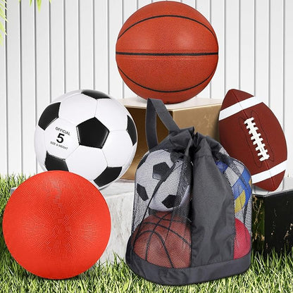 Lenwen 4 Pcs Sports Balls Set, Include Official Size Basketball Soccer Football Playground Ball