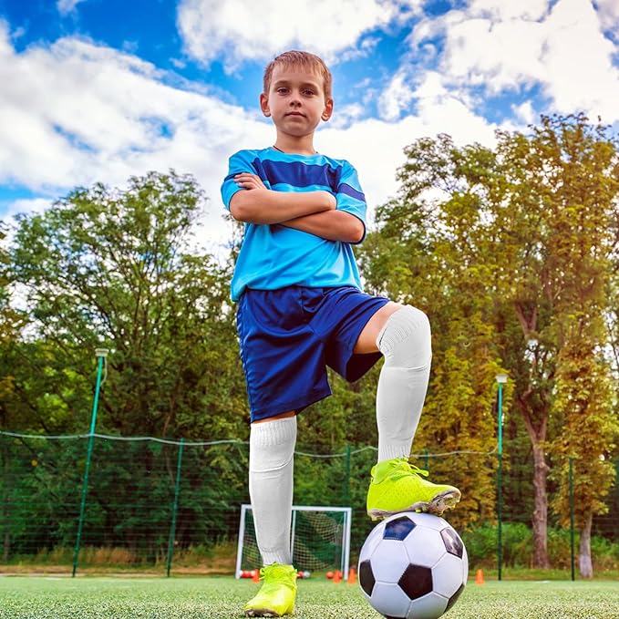 Youth Soccer Shin Guard Socks, Built-in Protective Pads, Kids Knee High Football Athletic Team