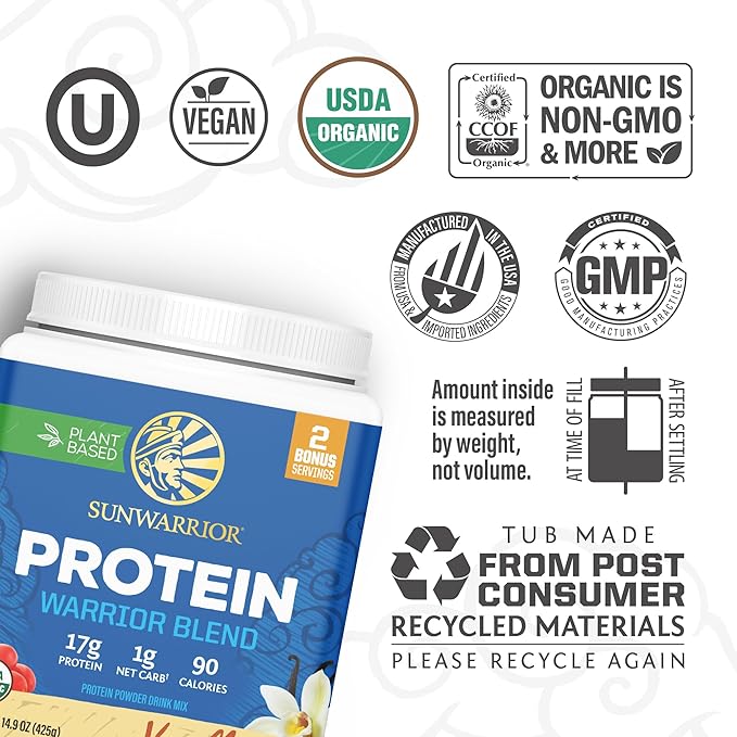 Organic Plant Based Protein Powder | Vegan Organic Protein Powder Vanilla Flavored with BCAA Amino