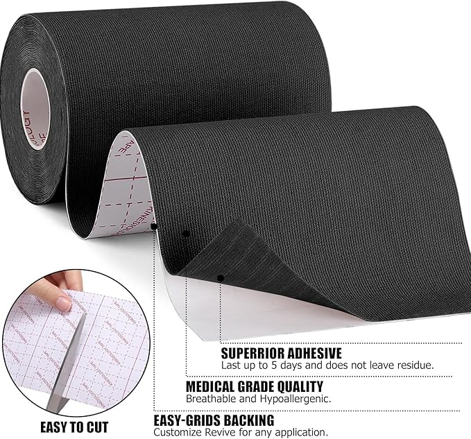 4 Rolls Uncut Kinesiology Tape, 4in x 5.5yd Extra Wide Waterproof Athletic Tape for Muscle Support