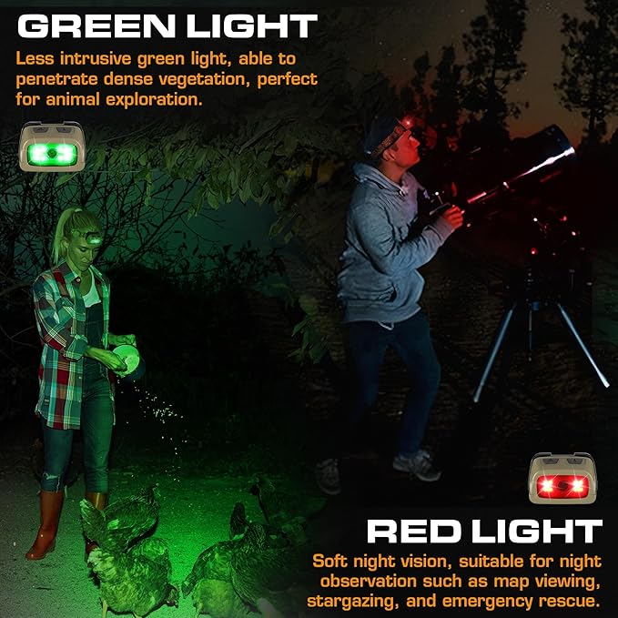 EverBrite Rechargeable Headlamp - 350 Lumens Head Lamp for Adults, 7 Modes with White/Red/Green