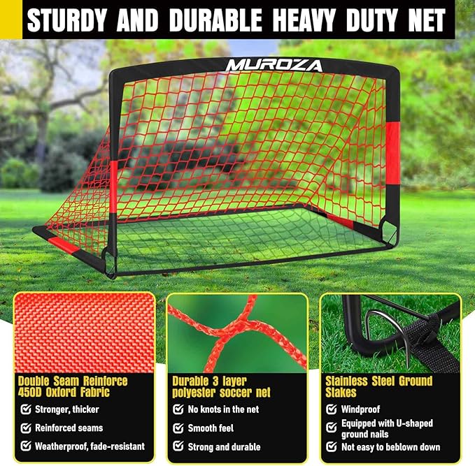Soccer Goal, Kids Soccer Goals for Backyard Set, 2 Pack of Portable Pop Up Soccer Net with Soccer