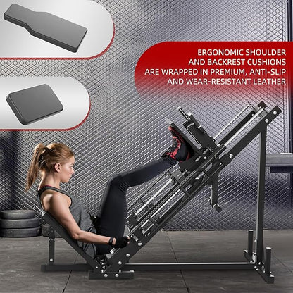 Leg Press Hack Squat Machine, Plate Loaded Adjustable Leg Press Machine, Hack Squat Machine with