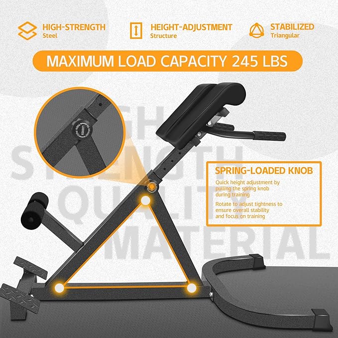 Roman Chair Back Extender - Angle & Height Dual Adjustable Hyperextension Bench for Home Gym
