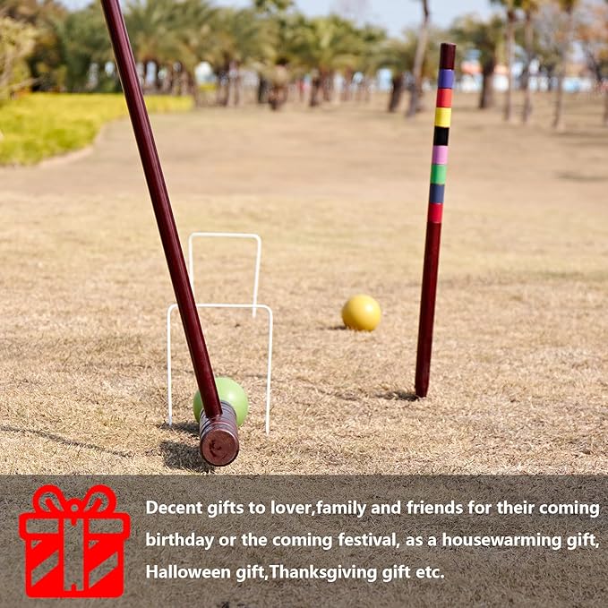 Croquet Set for Adults - 8 Players Croquette Kit with 35In Deluxe, 32In Regulation Size Rubber Wood