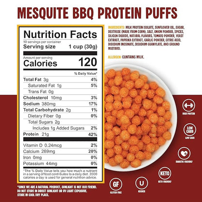 Twin Peaks Protein Puffs - (Mesquite Barbecue), Keto Friendly, Low Carb Snack (300g, 21g Protein