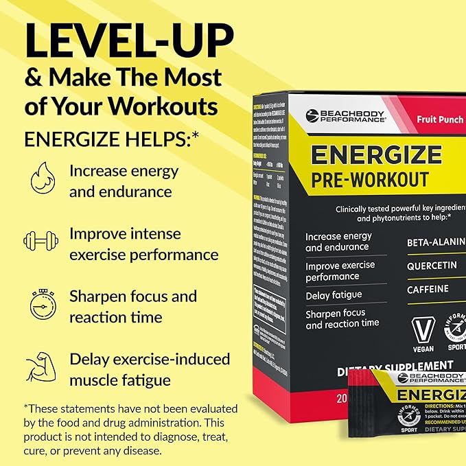 BODi Energize Pre Workout Powder - Beta-Alanine, Quercetin & Low-Dose Caffeine Formula for Enhanced