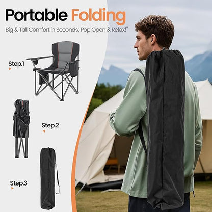 2 Pack Heavy Duty Oversized Camping Chair for Adults 400lbs w/Lumbar Support - Folding Chairs with