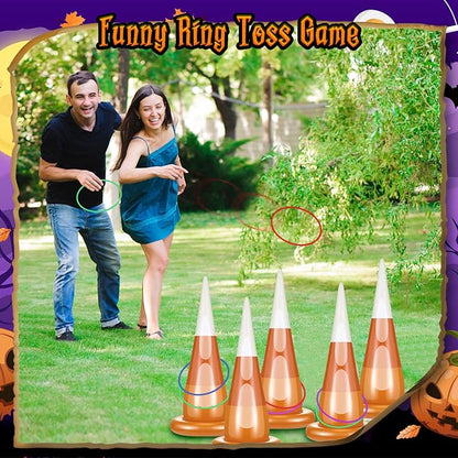 16 Pcs Halloween Inflatable Ring Toss Games Kit Candy Corn Ring Toss Game with Air Pump for