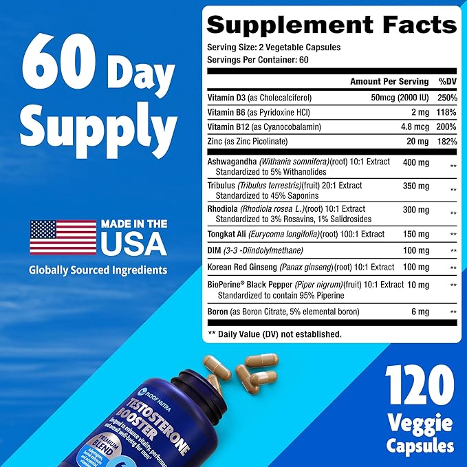 Testosterone Booster Supplement for Men - Male Enhancing Test Boost - Ashwagandha, Tongkat Ali