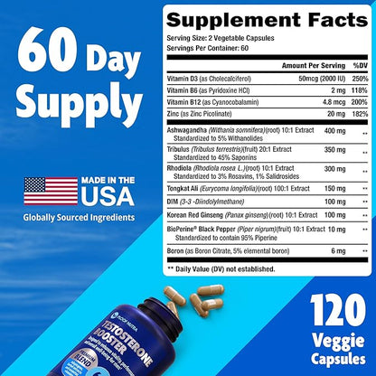 Testosterone Booster Supplement for Men - Male Enhancing Test Boost - Ashwagandha, Tongkat Ali