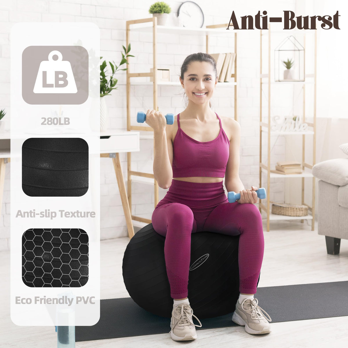 Fitvids Unisex Adult 26-inch, Exercise Ball, Black, 58-65cm L US