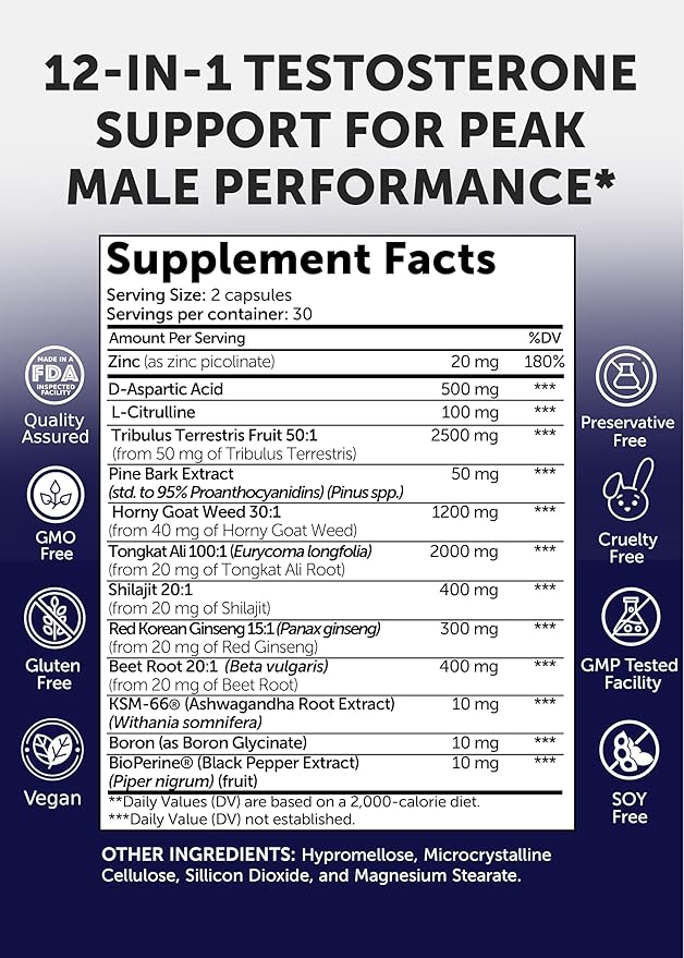 Lunakai USA Made Natural Testosterone Booster for Men with Tongkat Ali, Ashwagandha & Shilajit