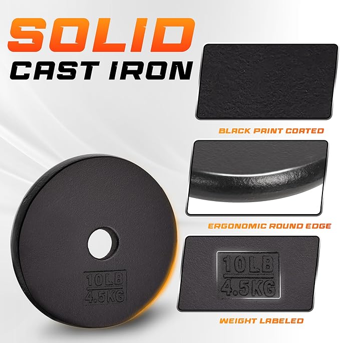 Yes4All Standard 1" Cast Iron Weight Plate - Ideal for Strength Training - Multiple Weight: 5LB to