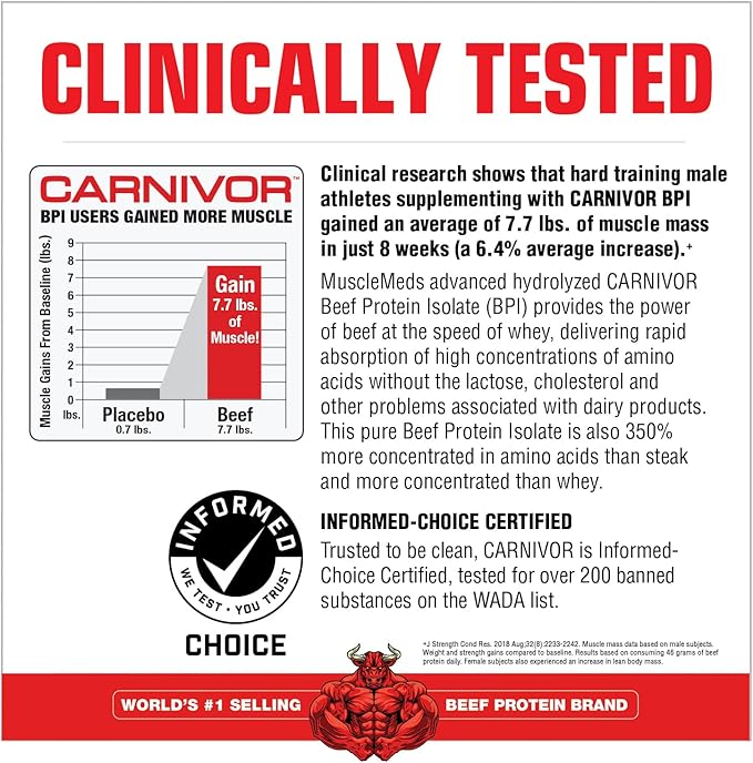 MuscleMeds CARNIVOR Beef Protein Isolate Powder, Muscle Building, Recovery, Lactose Free, Sugar