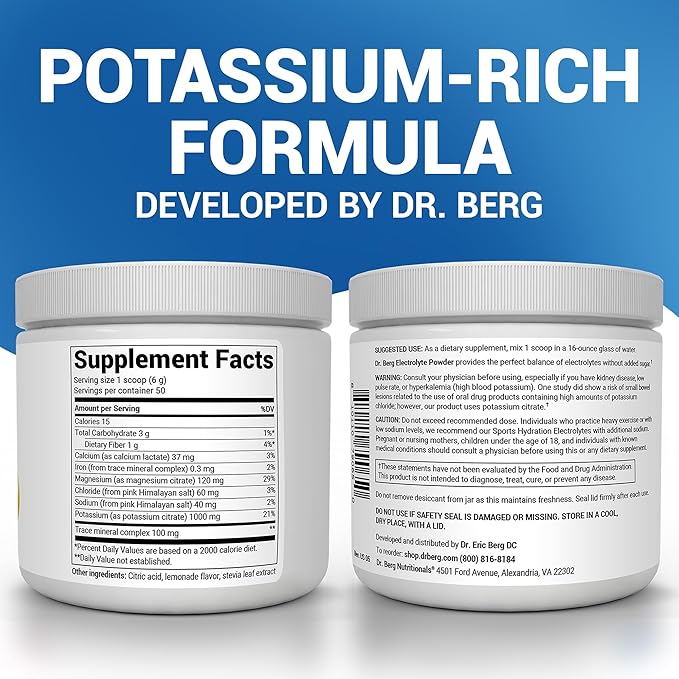 Dr. Berg Zero Sugar Hydration Keto Electrolyte Powder - Enhanced w/ 1000 mg of Potassium & Real