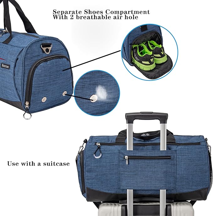 Kuston Sports Gym Bag with Shoes Compartment, Trolley Sleeve and Wet Pocket Gym Duffel Bag