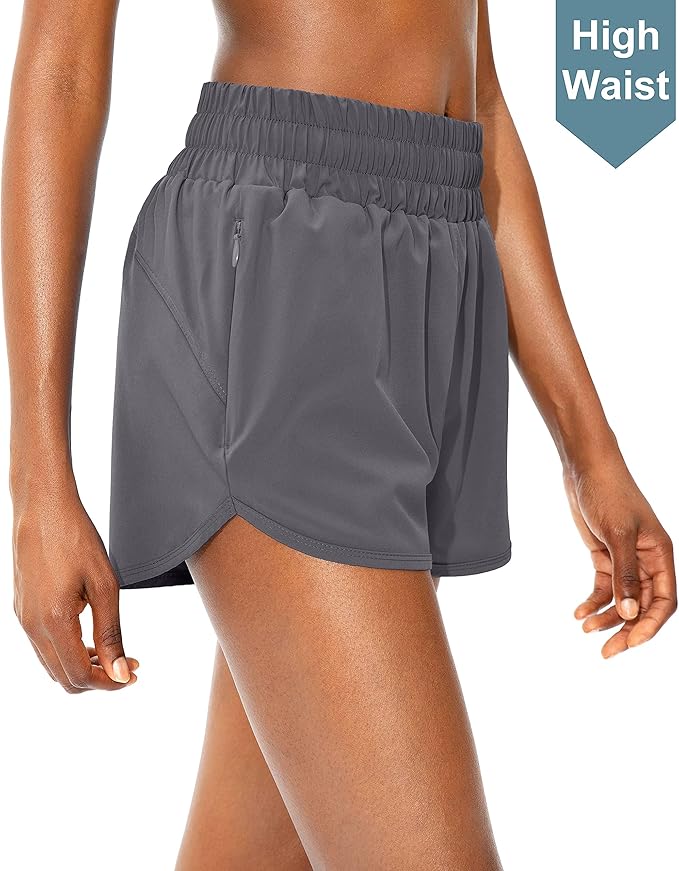 SANTINY Women's Running Shorts with Zip Pockets High Waisted Athletic Workout Gym Shorts for Women