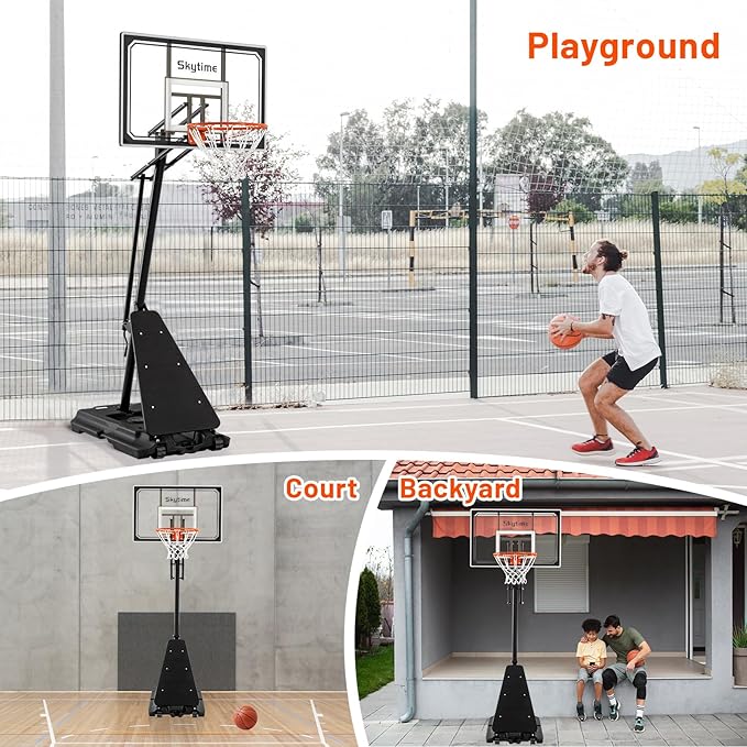 Basketball Hoop 44&48 Inch Backboard Portable Basketball Hoop Outdoor,5.3-10ft Stepless Regulation