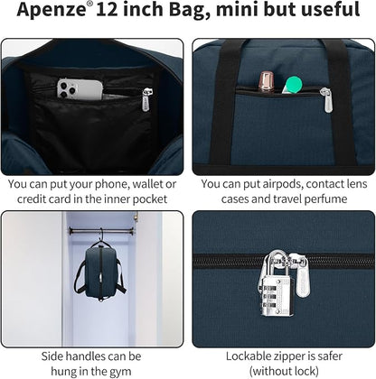 Small Gym Bag Carry On Bag - 12 in Mini Duffle Bag Lightweight for Overnight Travel（Navy Blue）