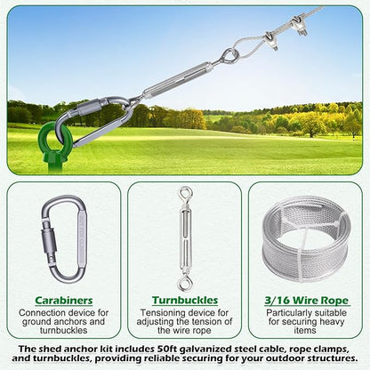 4 Pcs 18" Fully Welded Ground Anchors Shed Anchors Kit with 1/8" Galvanized Cable & Turnbuckles &