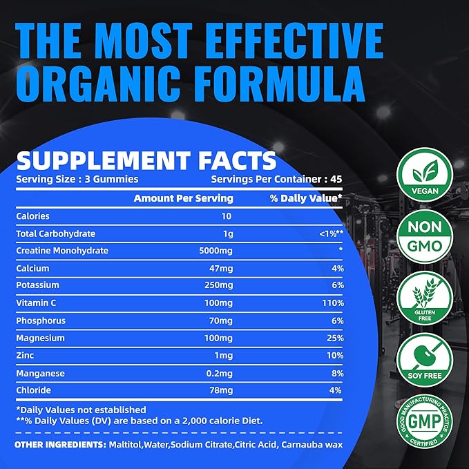 Creatine Monohydrate Gummies (5g) – Pre-Workout Energy & Muscle Growth Support for Men & Women |