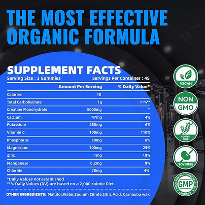 Creatine Monohydrate Gummies (5g) – Pre-Workout Energy & Muscle Growth Support for Men & Women |