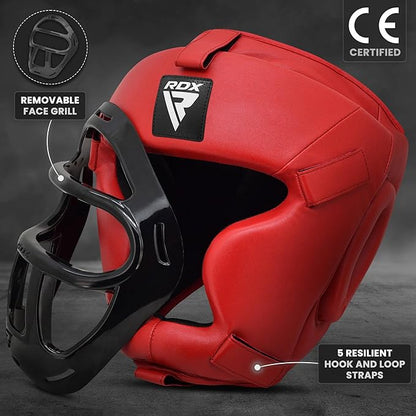 RDX Boxing Headgear MMA Muay Thai, Removable Face Grill, Head Gear for Sparring Grappling Martial