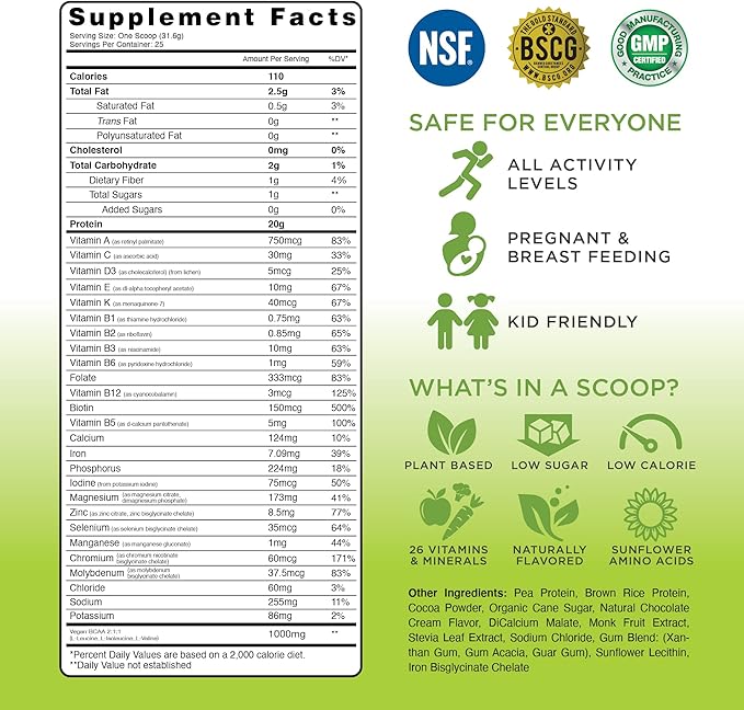 TRU Supplements Plant Based Protein Powder, BCAA, EAA, 20g Vegan Brown Rice & Pea Protein, 100
