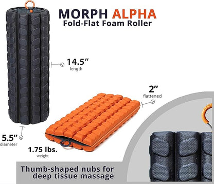 Morph Foam Roller (Alpha-Orange): Collapsible Travel Foam Roller for Pain Relief, Workout Muscle